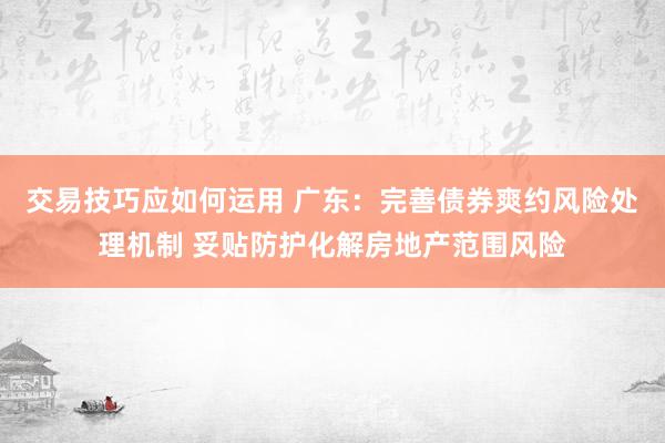 交易技巧应如何运用 广东：完善债券爽约风险处理机制 妥贴防护化解房地产范围风险