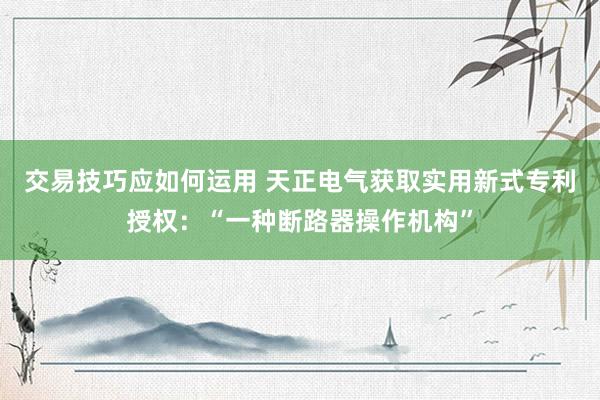 交易技巧应如何运用 天正电气获取实用新式专利授权：“一种断路器操作机构”