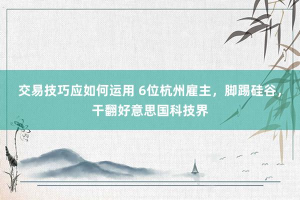 交易技巧应如何运用 6位杭州雇主，脚踢硅谷，干翻好意思国科技界