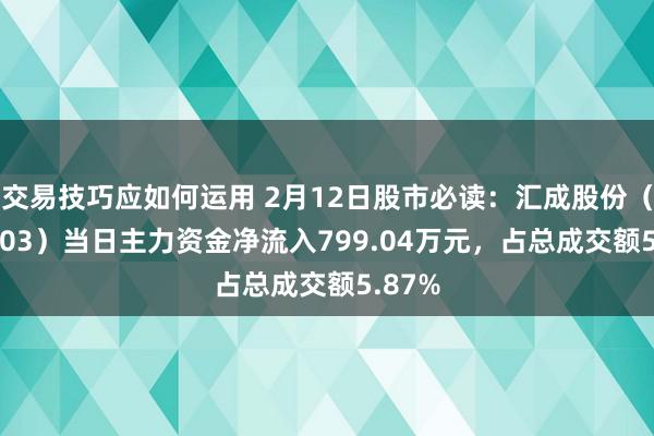 交易技巧应如何运用 2月12日股市必读：汇成股份（688403）当日主力资金净流入799.04万元，占总成交额5.87%