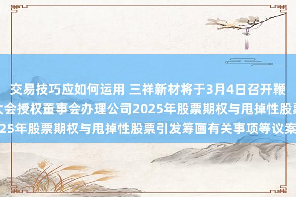 交易技巧应如何运用 三祥新材将于3月4日召开鞭策大会，审议提请鞭策大会授权董事会办理公司2025年股票期权与甩掉性股票引发筹画有关事项等议案