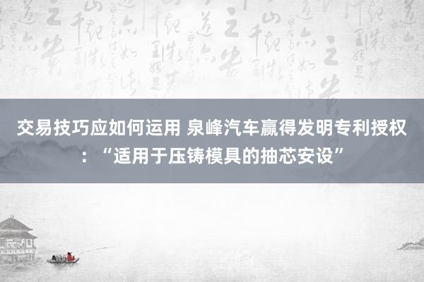 交易技巧应如何运用 泉峰汽车赢得发明专利授权：“适用于压铸模具的抽芯安设”