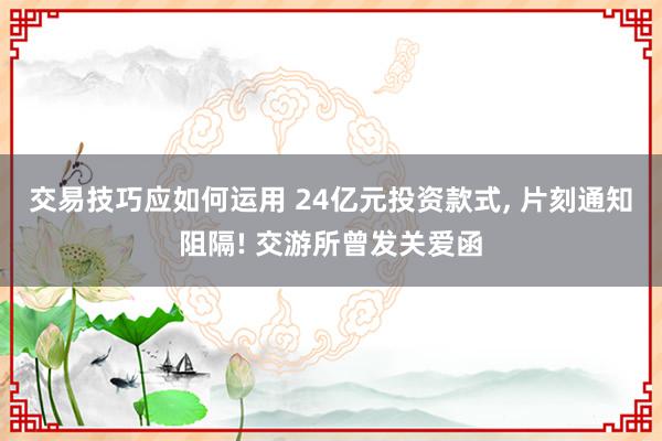 交易技巧应如何运用 24亿元投资款式, 片刻通知阻隔! 交游所曾发关爱函