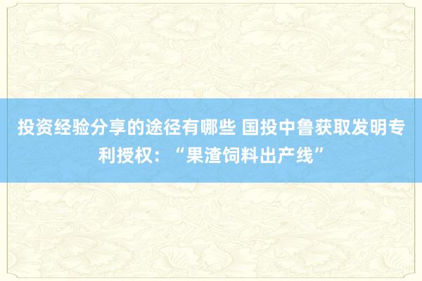 投资经验分享的途径有哪些 国投中鲁获取发明专利授权：“果渣饲料出产线”