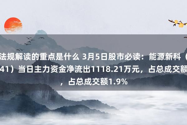 法规解读的重点是什么 3月5日股市必读：能源新科（600841）当日主力资金净流出1118.21万元，占总成交额1.9%