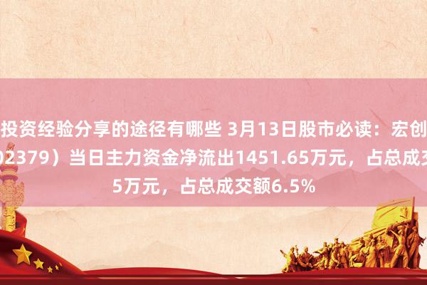 投资经验分享的途径有哪些 3月13日股市必读：宏创控股（002379）当日主力资金净流出1451.65万元，占总成交额6.5%