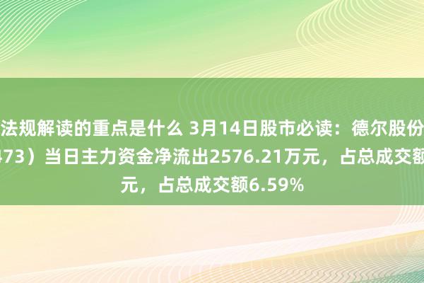 法规解读的重点是什么 3月14日股市必读：德尔股份（300473）当日主力资金净流出2576.21万元，占总成交额6.59%